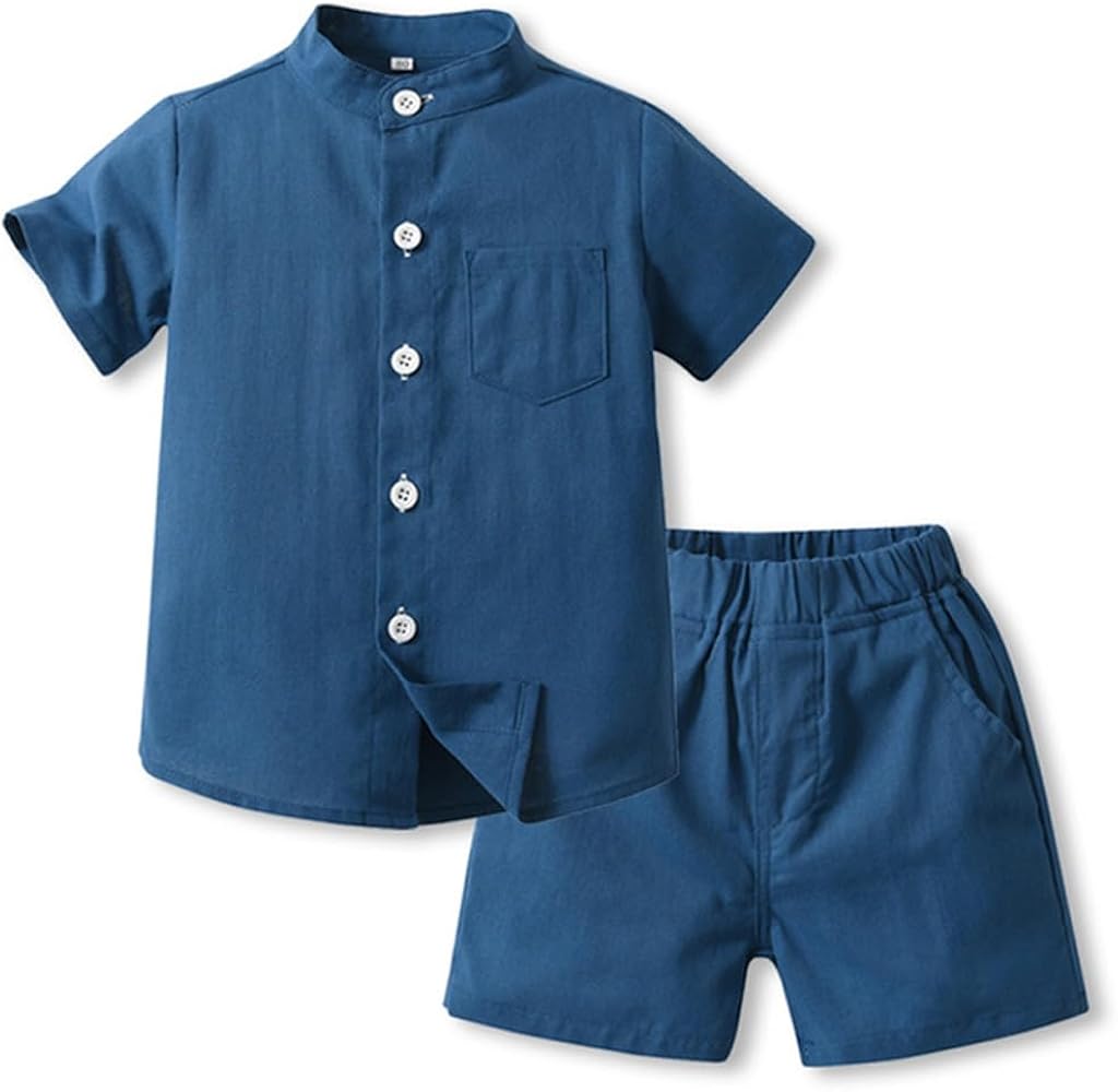 Toddler Boys Summer Clothes Short Sleeve Shirt and Shorts Set Cotton Linen Casual Outfit Sets Sizes (2T-6)