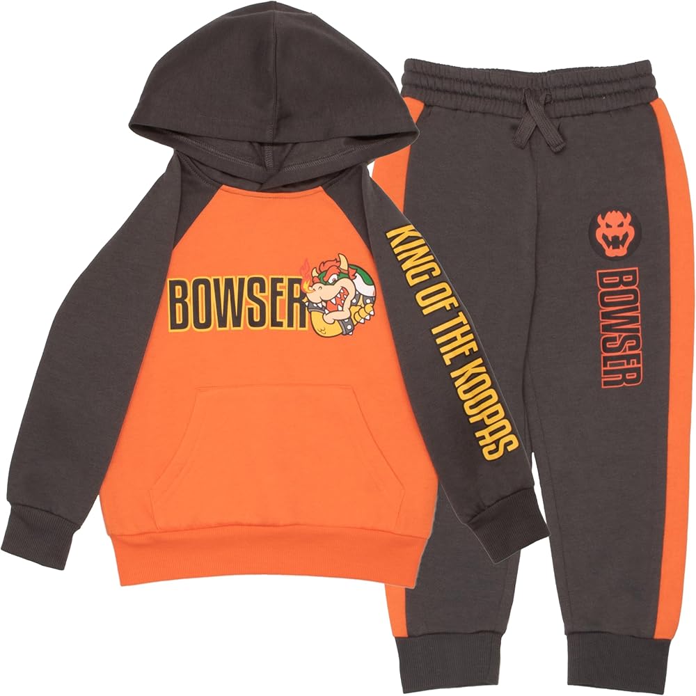 Nintendo Super Mario Bros, Bowser, Donkey Kong Boys Matching Sets Pullover Hoodie and Jogger Fleece Set 2 Piece Bundle