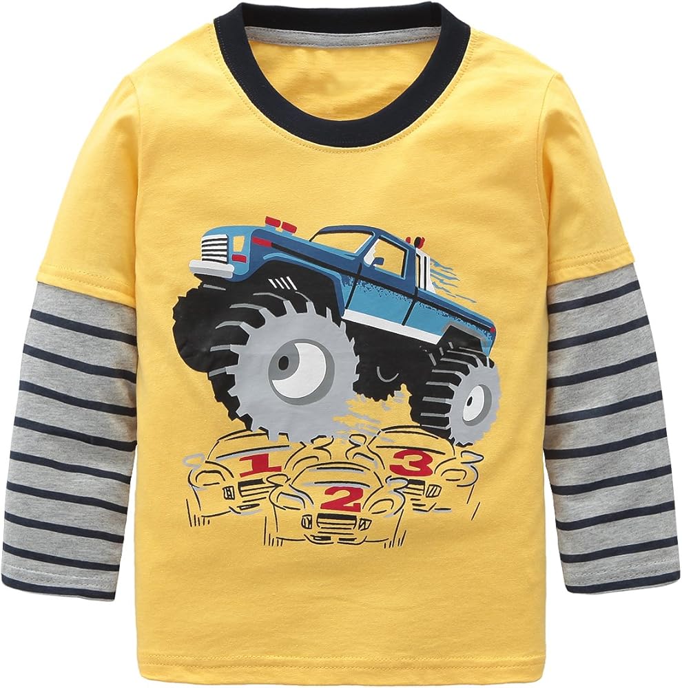 HowJoJo Boys Long Sleeve Cotton T-Shirts Monster Truck Shirt Graphic Tees