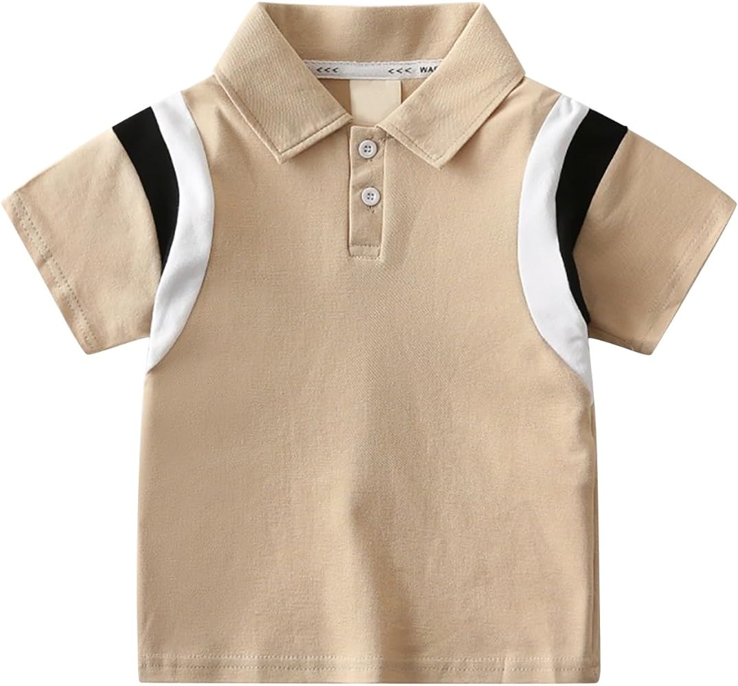 Boys Patchwork Fashion Lapel Short Sleeve T Shirt Baby Tops Cotton Shirt