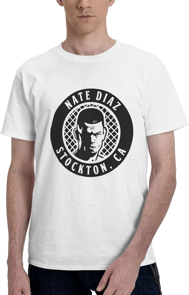 Nate Diaz T Shirt Men's Summer Comfortable Fit Soft Short Sleeve Round Neckline Basic Tee Tops