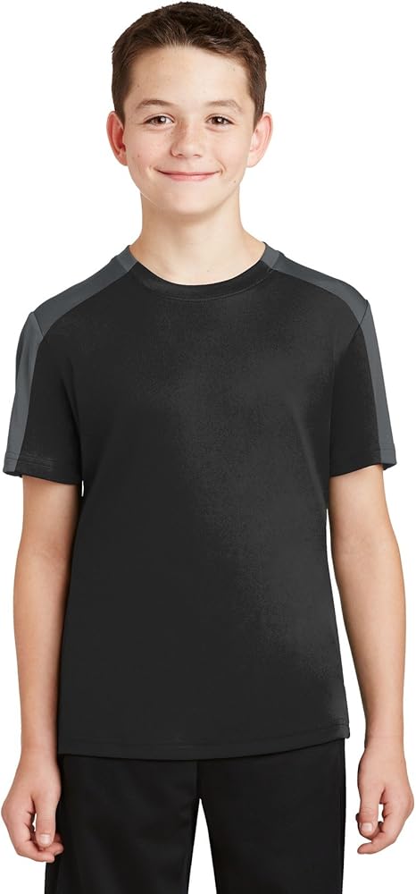 Sport-TekYouth PosiCharge Competitor Sleeve Blocked Tee, Black/Iron Grey, Small