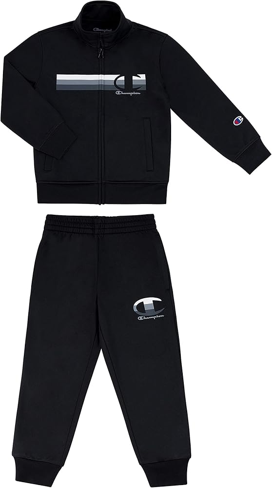 Champion Heritage Kids Track Pant Set | 2 Piece Set | Boys Joggers | Sweatshirt (Black/Black, 6)