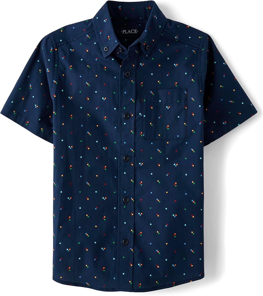 The Children's Place Boys' Short Sleeve Poplin Button Down Shirt