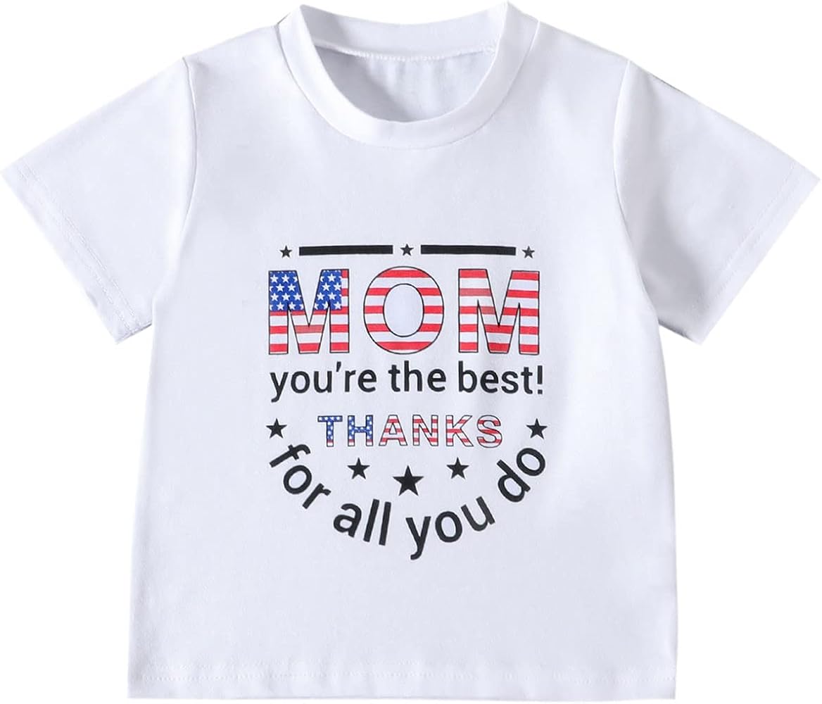 4T Boy American Flag Shirt Toddler Girls Boys Tops Letter Printed Blouses Short Sleeve Scoop Neck Tee Summer