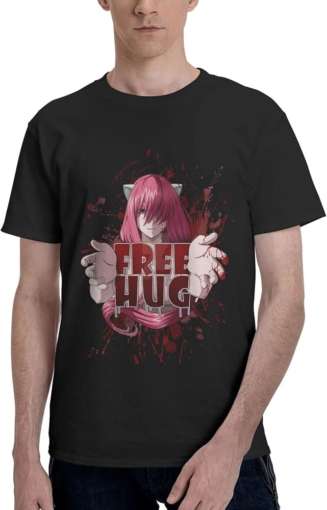 Anime Elfen Lied Lucy T Shirt Man's Summer Round Neck T-Shirts Casual Short Sleeves Tee Black