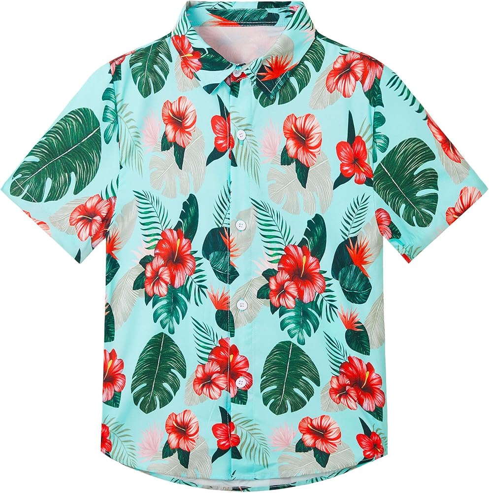 Boys Hawaiian Shirt Tropical Short Sleeve Cool Cute Casual Button Down Tops for Youth Kids Toddler Summer Beach