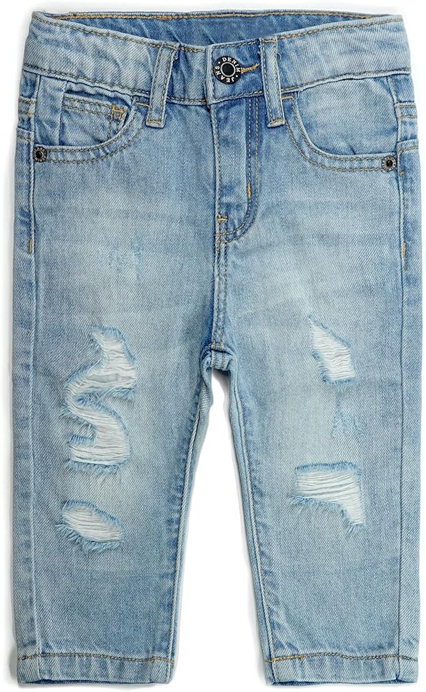 KIDSCOOL SPACE Baby Little Girls Boys Jeans,Elastic Band Inside Ripped Fashion Denim Pants