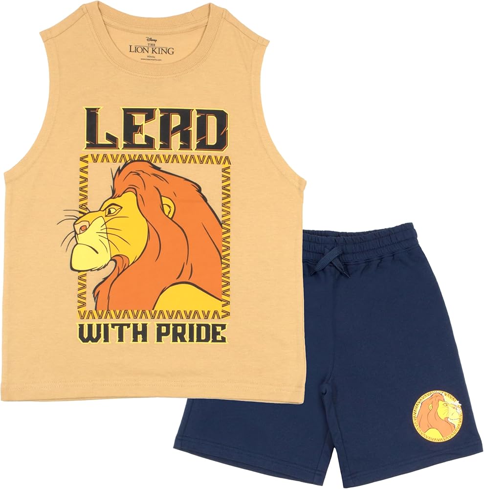 Disney Lion King Boys Sleeveless Shirt and Shorts Set, 2-Piece Casual Outfit Shorts Set for Kids