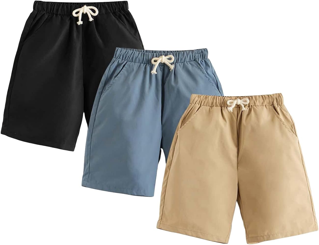 Floerns Boy's 3 Pcs Drawstring Elastic Waist Solid Straight Leg Shorts