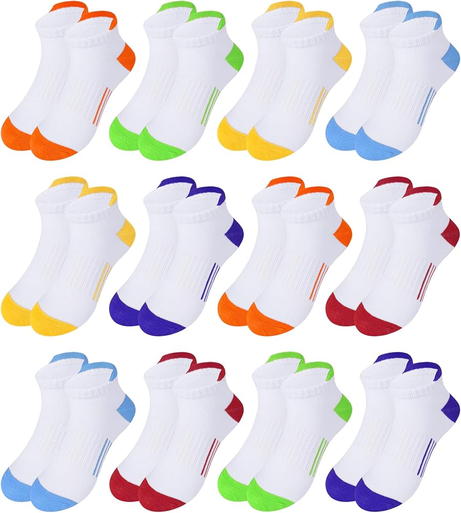 HASMES 12 Pairs Boys Socks Low Cut Ankle Socks For Kids 6-8 8-10 10-12 Years Old Short Athletic Socks Half Cushioned Socks