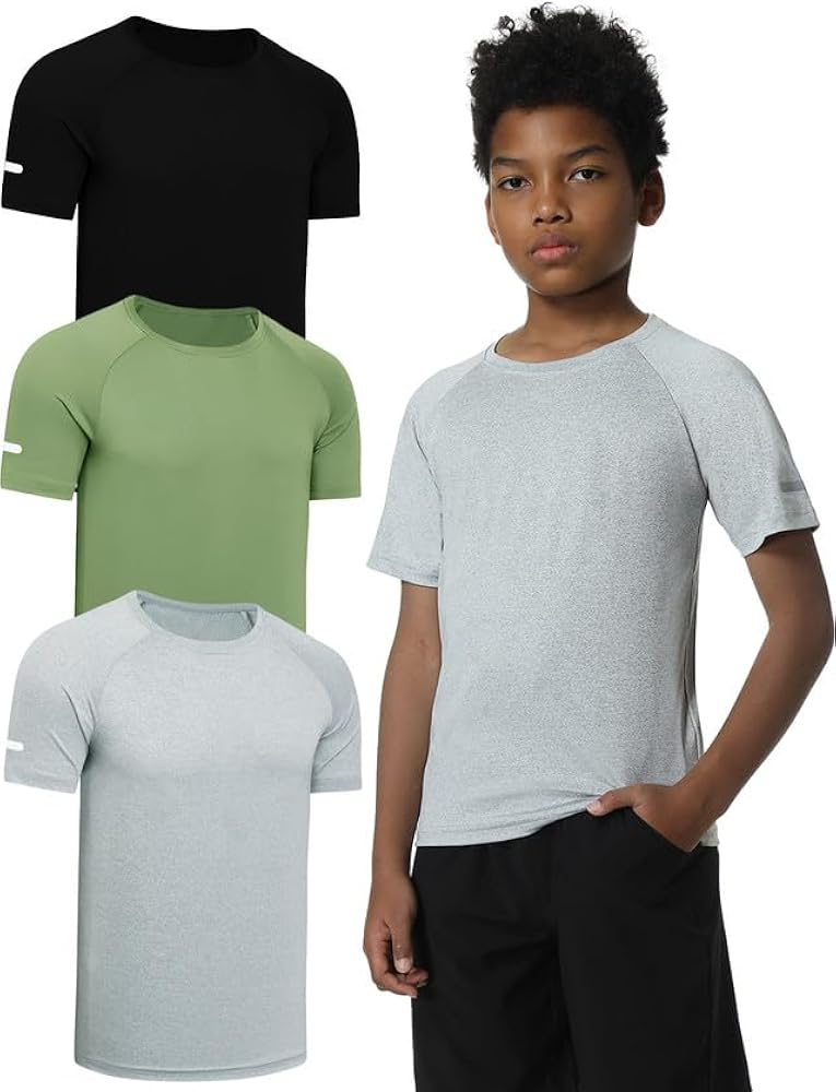 EXARUS Boys Athletic Shirts Short Sleeve Quick Dry Workout Tee Active Performance T-Shirts for Kids 6-16Y