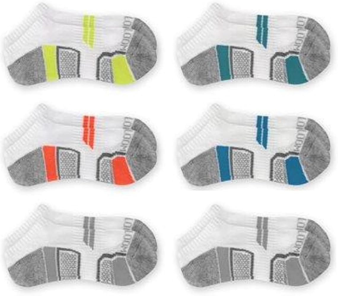 Fruit of the Loom Boys' 6 Pack No Show Eveyday Active Socks (Medium (Shoe Size: 9-2.5), White)