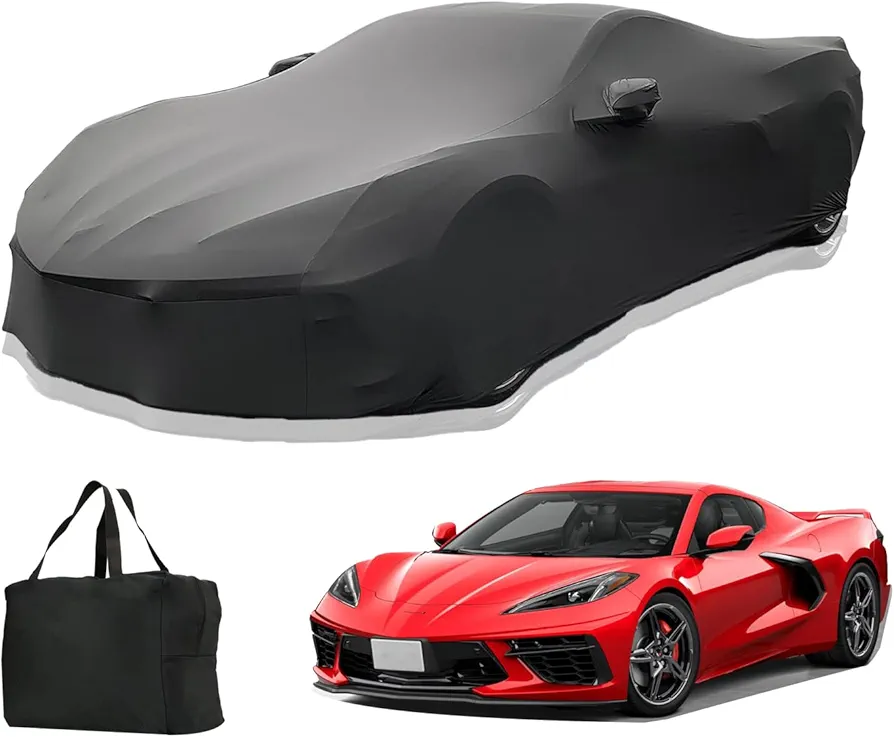 Indoor Car Cover Custom Fit for Corvette C8 2024-2020 Luxurious Soft Stretch Satin Car Cover Breathable Dust-Proof for Underground Garage, Car Show