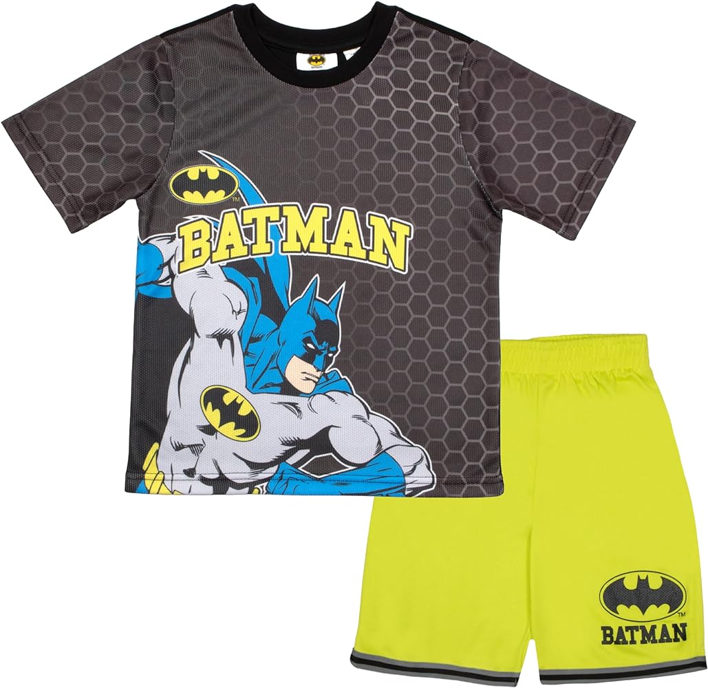 BATMAN Boys Short Sleeve T-Shirt & Shorts, 2-Piece Superhero Outfit Set for Kids and Toddlers