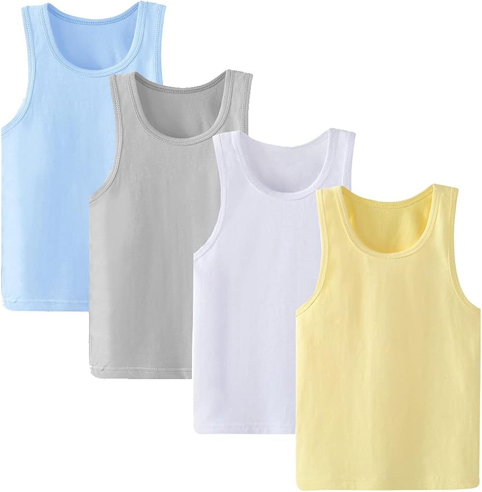 Toddler Tank Tops for Boys Cotton Undershirts for Little Kids 4-Pack Comfort Sleeveless T-shirts size 2-8 Years