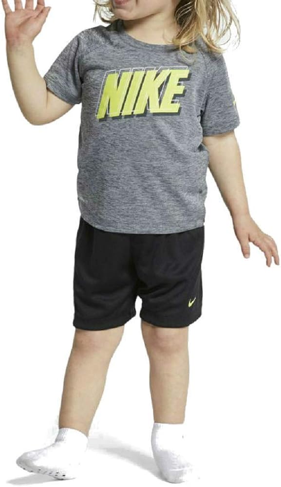 Nike Toddler Boys' Dri Fit Short Sleeve T-Shirt and Short 2 Piece Set (Black (76E908-023)/Cyber/Gray, 2T)