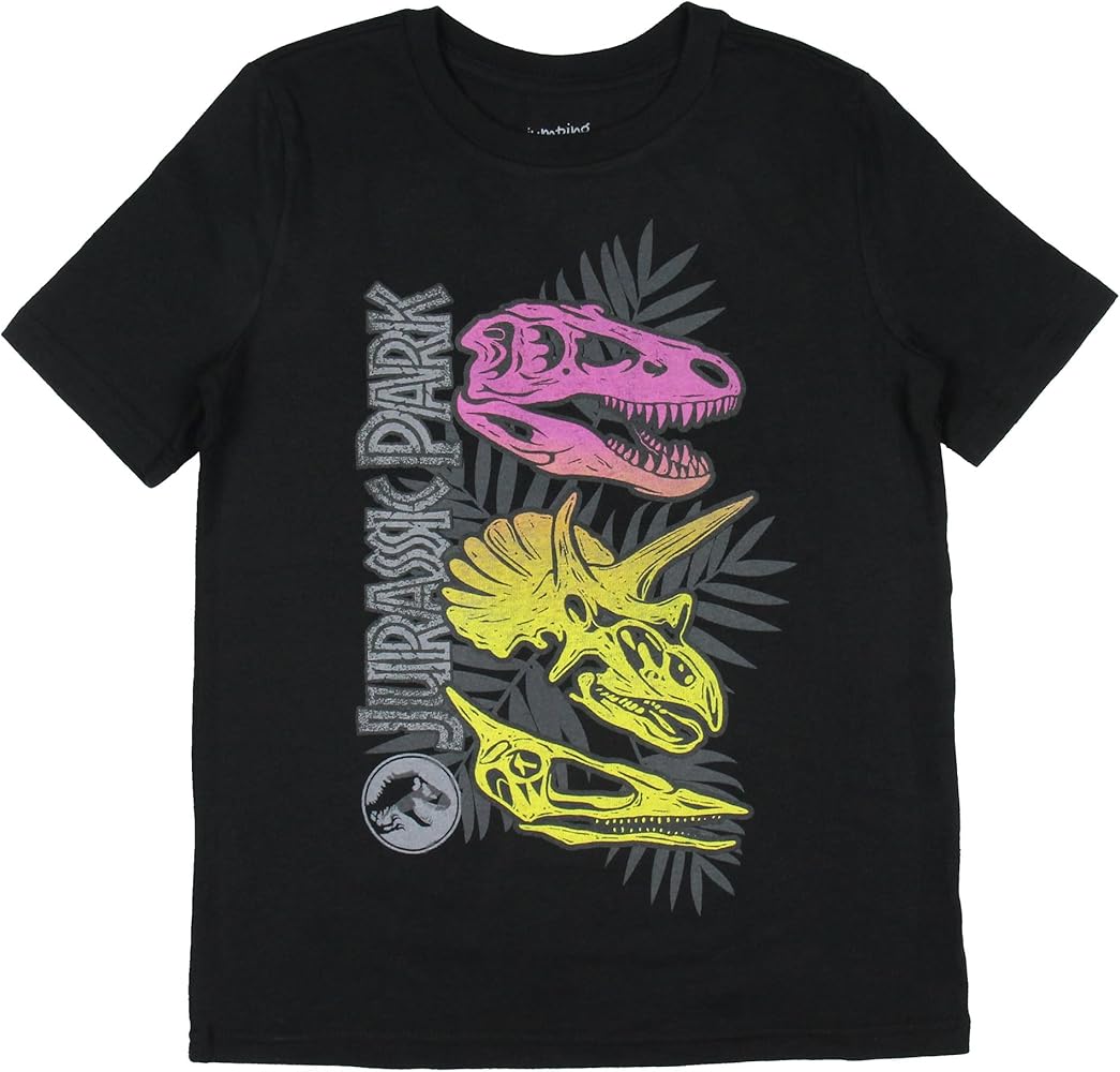 Jurassic Park Boy's Dino Skull Fossils Graphic Print Kids Short Sleeve T-Shirt