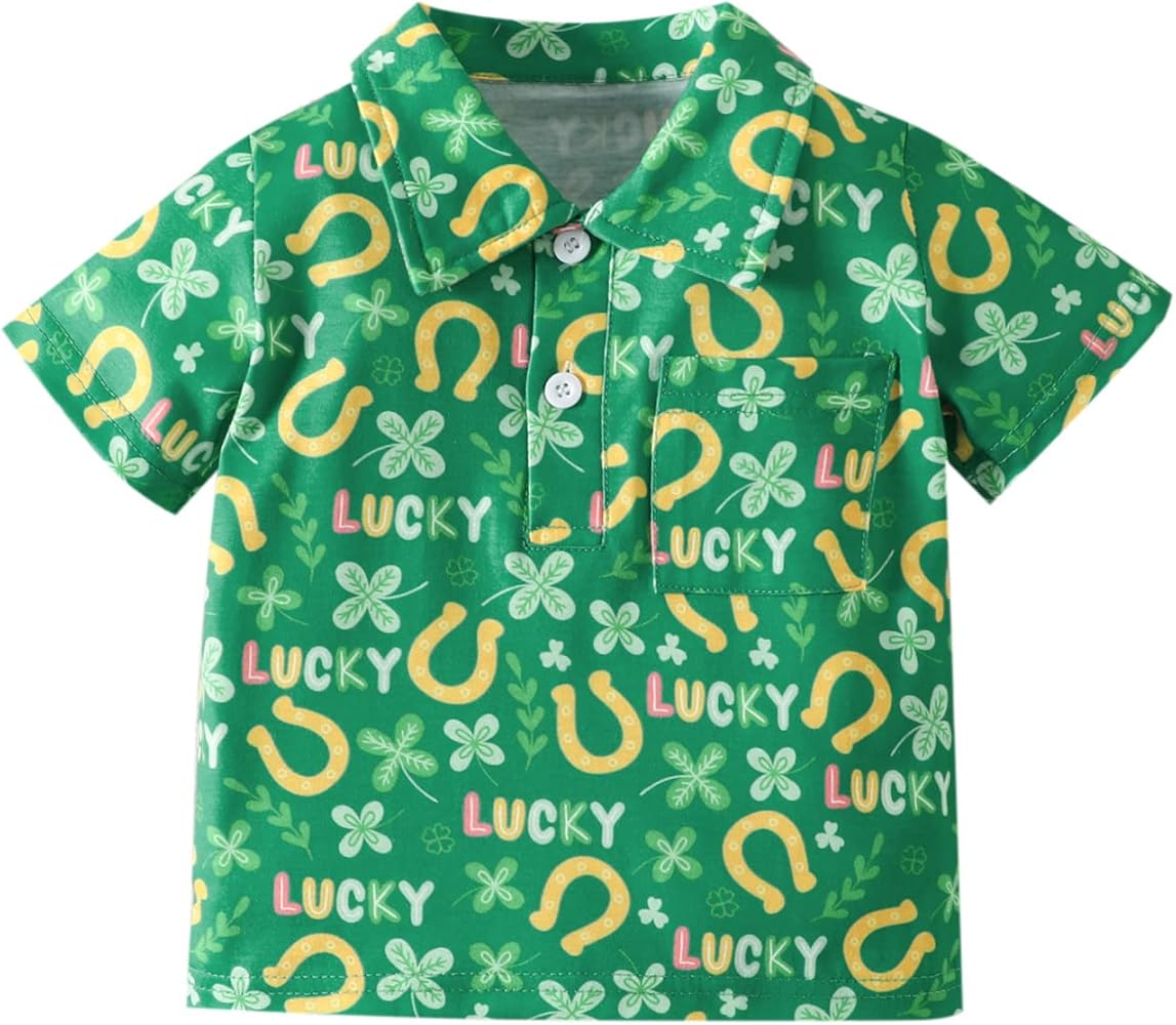 Toddler Boys Girls Short Sleeve St. Patric.k's Day Floral Printed Kids Tops T Shirt with Pocket Boy