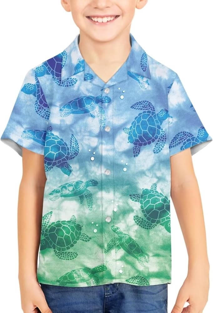 Boys Hawaiian Shirts Unisex Summer Beach Tops Short Sleeve Button Down Tee Kids Aloha Shirts Printed Tropical Dress Shirt