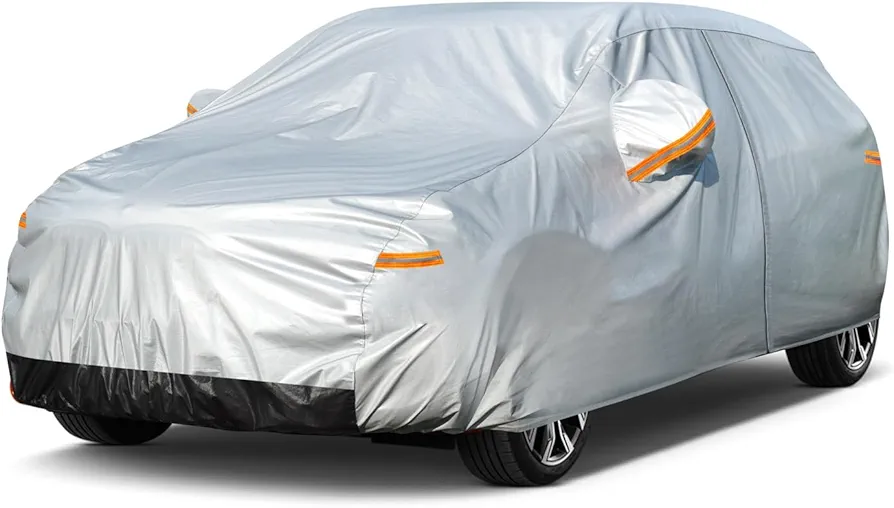 Hatchback Car Cover Waterproof All Weather, 6 Layers Heavy Duty Full Exterior Cover Universal fit vw Golf, Honda Fit, Kia Soul, Toyota Matrix, Nissan Leaf etc. Size H1 (See Size Chart)