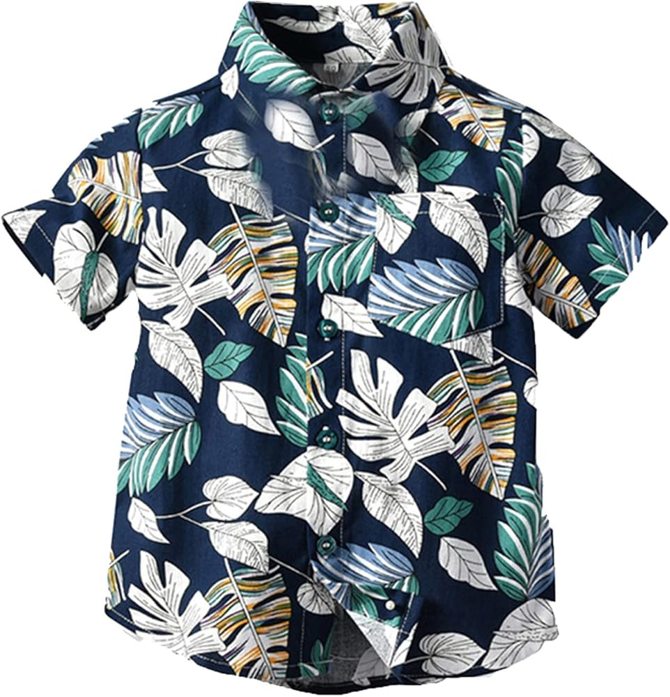 Toddler Kids Boys Short Sleeve Floral T Shirt Summer Casual Hawaii Beach Dress Shirts Button Down Tops Clothes