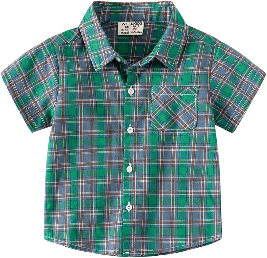 Kid Toddler Shirt Jacket Plaid Short Sleeve Lapel Button Down Shacket Baby Boys Girls Shirt Top Outwear Thermal Shirt