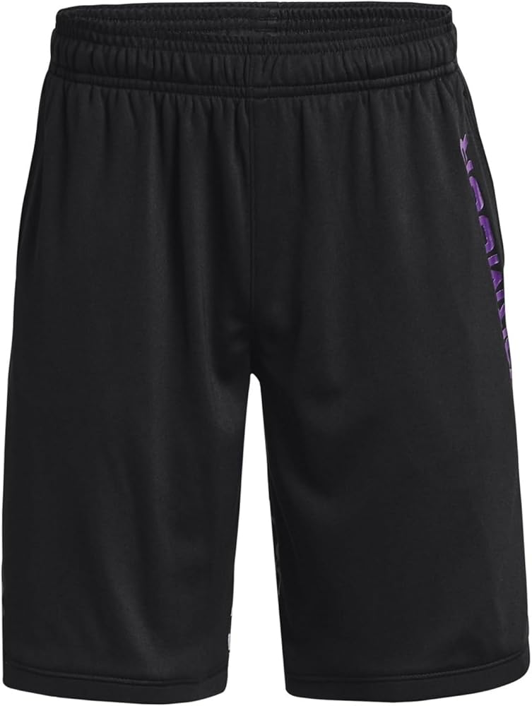 Under Armour Kids Stunt 3.0 Printed Shorts (Big Kids) - Pure Polyester Fabric - Encased Elastic Waistband Black/Galaxy Purple/Galaxy Purple MD (10-12 Big Kid) One Size