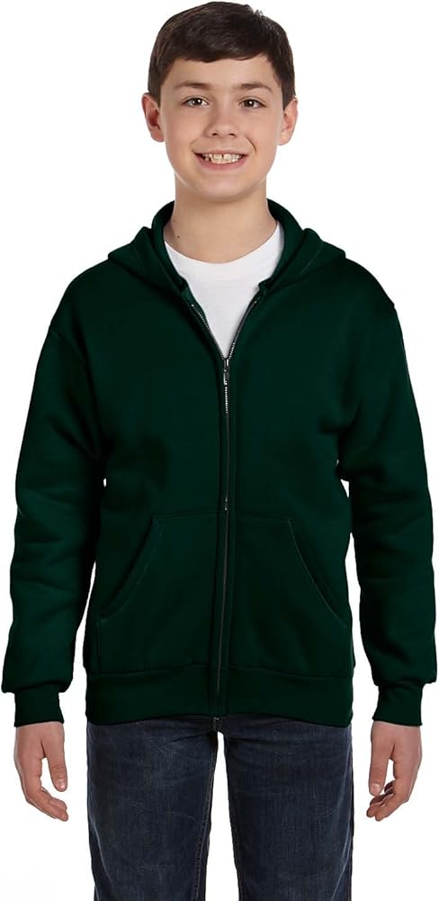 Hanes by Big Boys' ComfortBlend EcoSmart Full-Zip Hoodie_Deep Forest_S