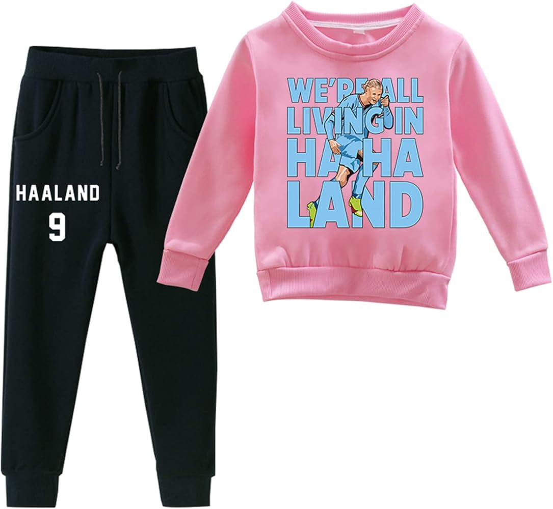 Boys Girls Erling Haaland Crew Neck Hoodie+Sweatpants-2 Pcs Tracksuit Outfits Classic Fleece Long Sleeve Tops Suit