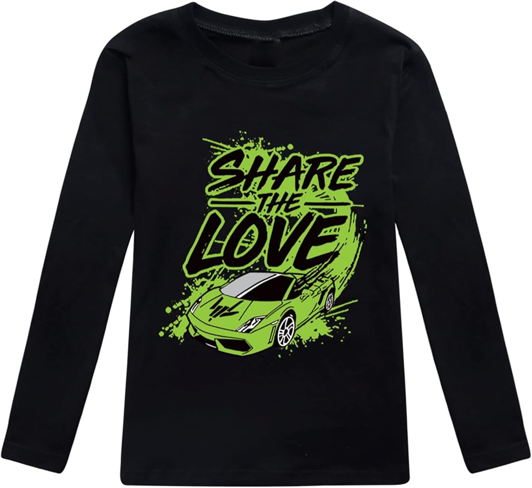 Toddler Boys Fall Crew Neck Comfy Tops Share The Love Long Sleeve T-Shirts Casual Loose Fit Blouses for Kids Black