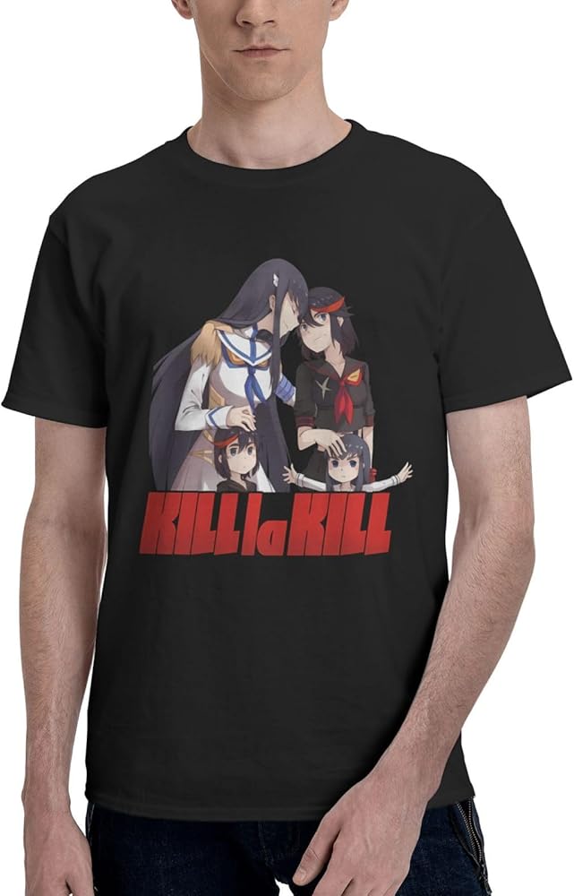 Anime T Shirts Kill La Kill Men's Summer Cotton Tee Crew Neck Short Sleeve Shirts Black