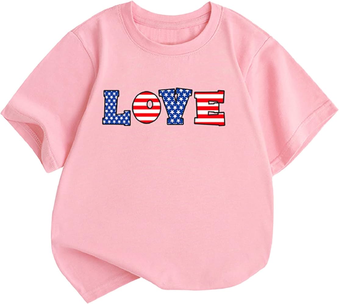 4th of July Shirts Boys Girls Kids Short Sleeve Star Striped Letter Love Printed Tees Independence Day T Shirt Patriotic Tops