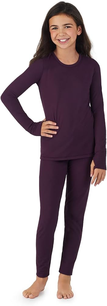 Cuddl Duds Girls Fleece-Lined Thermal Underwear 2-Piece Set - Kids Long Sleeve Top and Leggings Long Johns UV Protection 50+