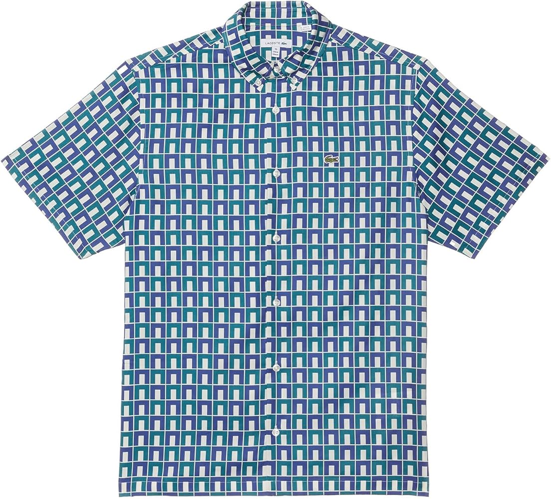 Lacoste Boys' Short Sleeve Button Down Collared Shirt W/All Over Print