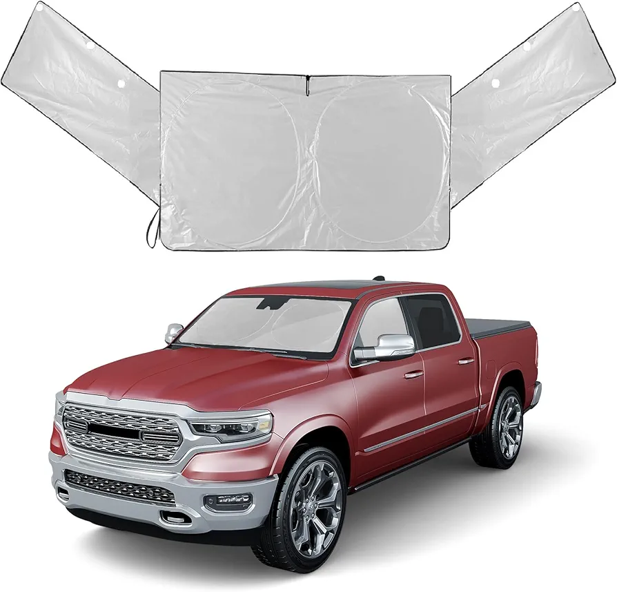 Windshield Sun Shade for Car Window Shades,Sunshade for Truck Front and Side Windows,Auto Screen Protector,Foldable Sun Shield Blocker Heat and UV Rays (Silver - Black, Large(67x 35.5 inches))