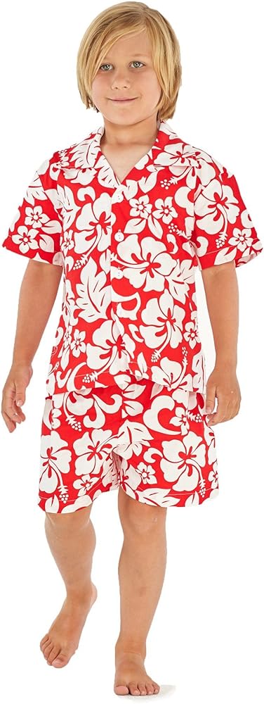 Hawaii Hangover Boy Aloha Luau Shirt or Cabana Set in Classic Hibiscus Red