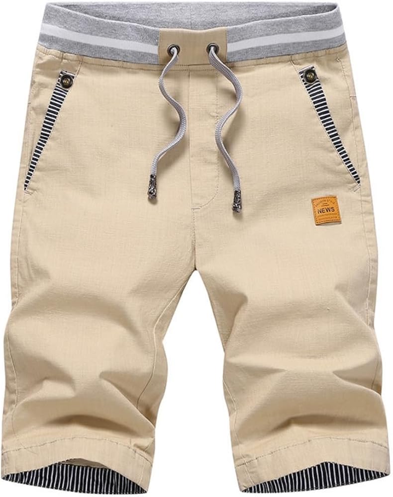 Boy's Casual Shorts Summer Classic Fit Drawstring Elastic Waist Beach Shorts with Pockets