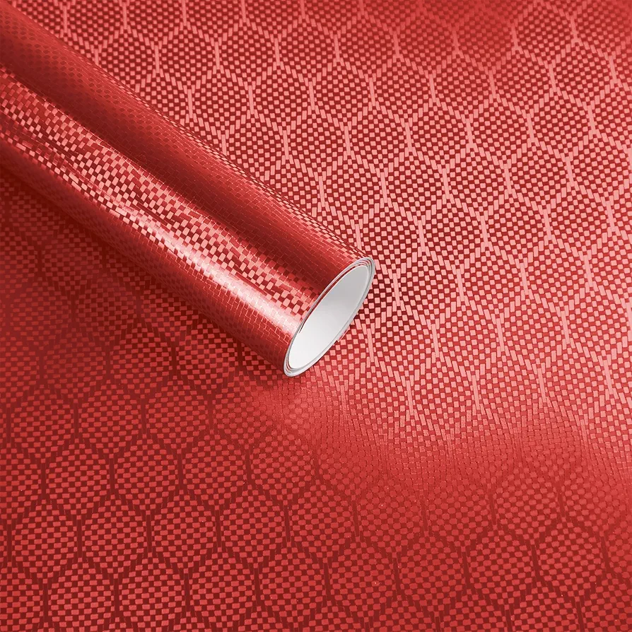 Lypumso Honeycomb Carbon Fiber Vinyl Wrap, Chrome Hexagon Cast Vinyl Film for Almost Cars and Motorcycles Exterior Interior, Self-Adhesive Car Wrap Stickers (Red, 1ft x 5ft)