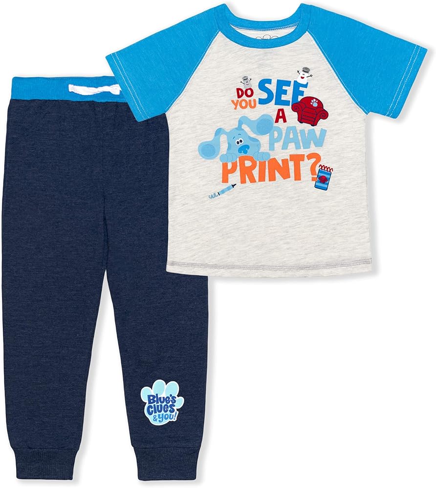 Nickelodeon Blues Clues Boys T-Shirt and Jogger Pants Set for Toddlers – Grey/Blue/White