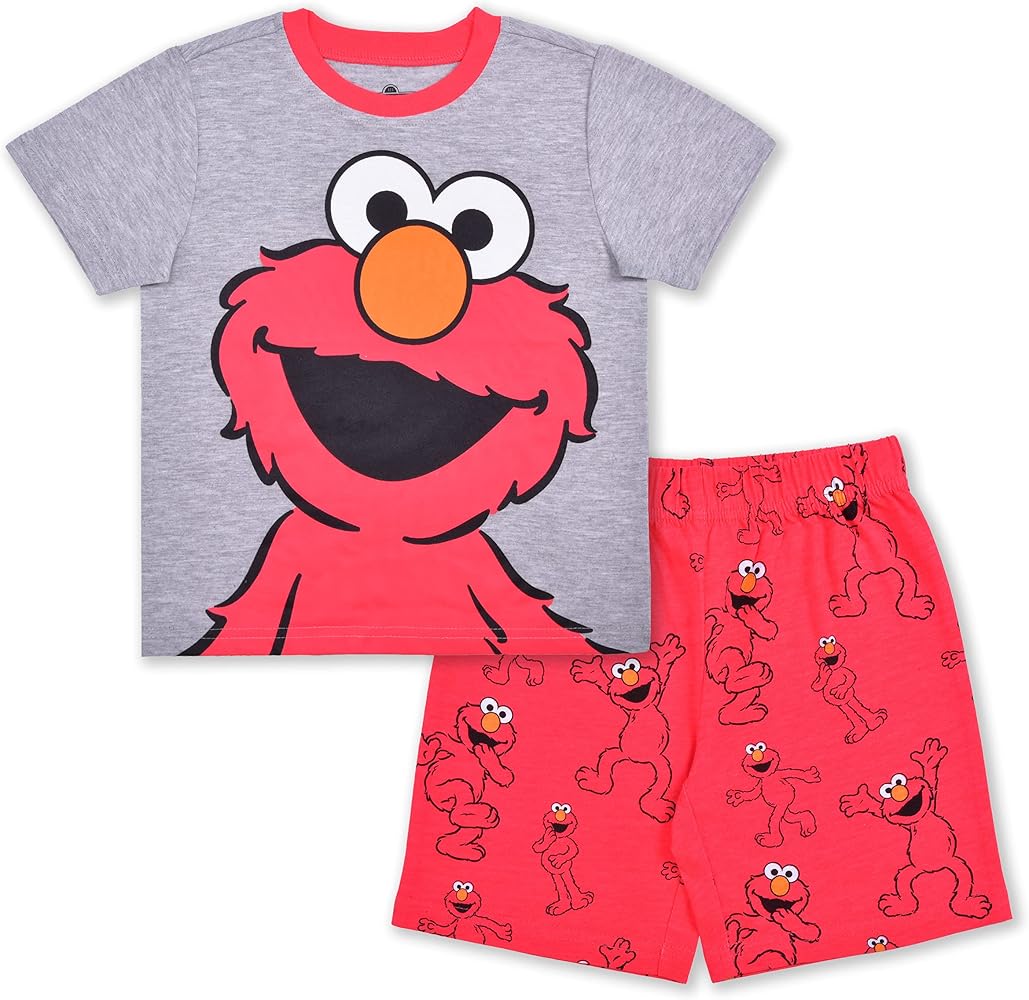 Sesame Street Elmo and Cookie Monster Boys 2 Piece T-Shirt and Short Set for Infant and Toddler- Red/Blue