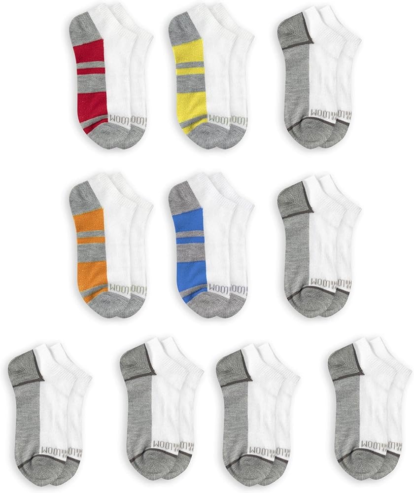 Fruit of the Loom Boys' Sport No Show Socks (10 Pack) (Large, White Multi)