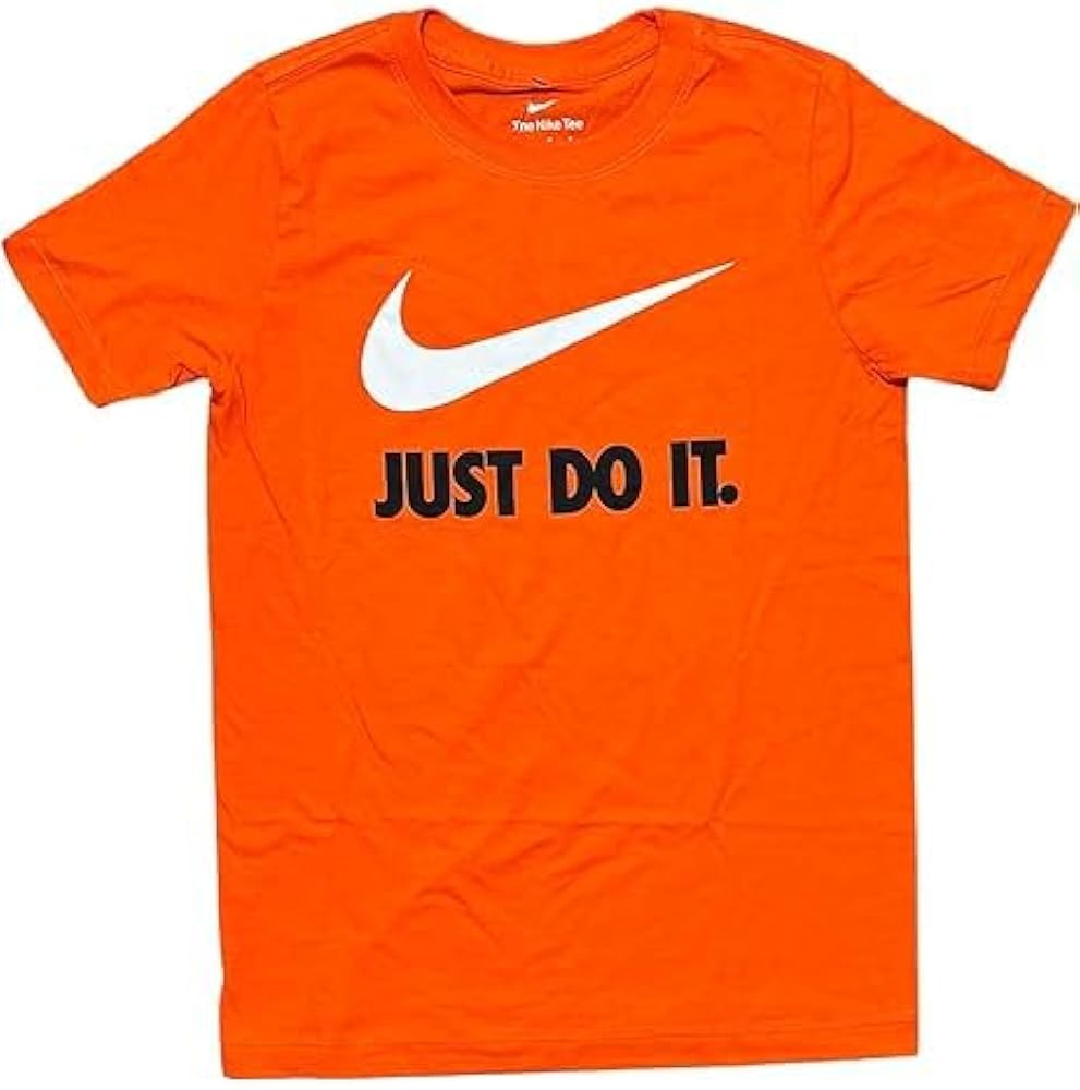 Nike Boy's Sportswear Just Do It. T-Shirt (US, Alpha, Medium, Regular, Orange Rush)