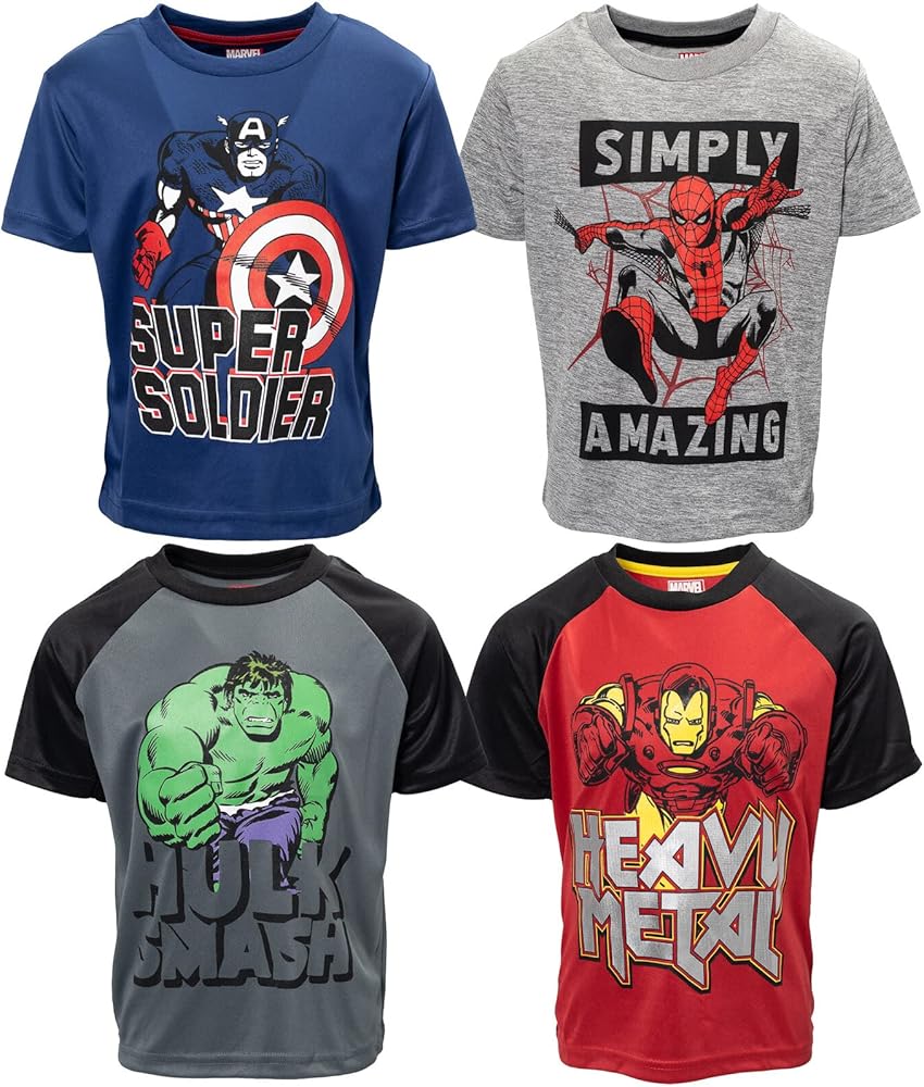 Marvel Avengers Iron Man Hulk Spider-Man 4 Pack Athletic Graphic T-Shirts