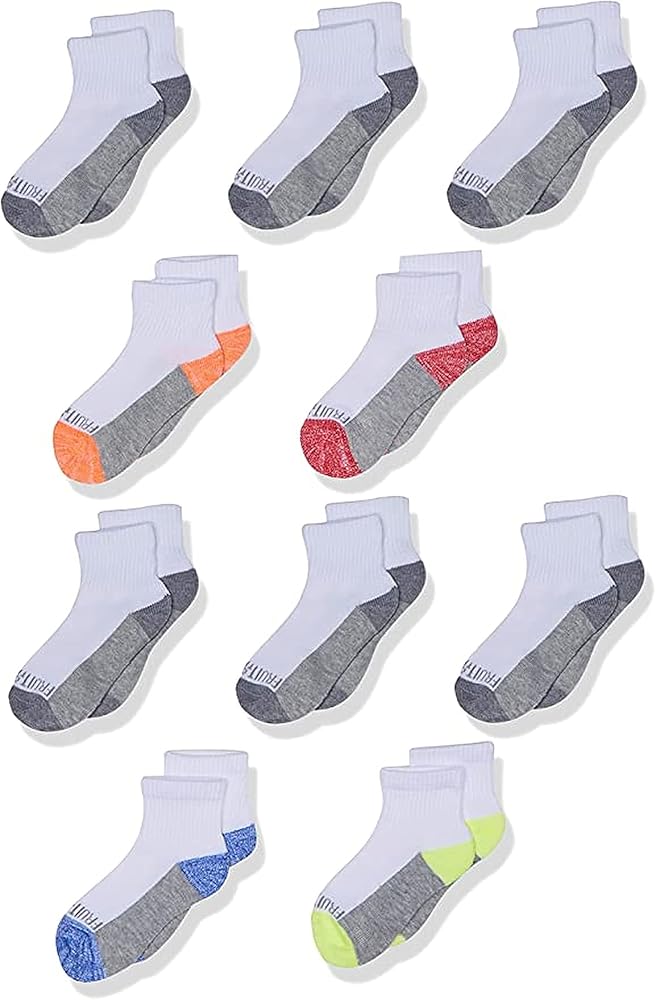 Fruit of the Loom Little Boys' 10 Pack Half Cushion Ankle Socks (Shoe: 4.5-8.5, White Assort)