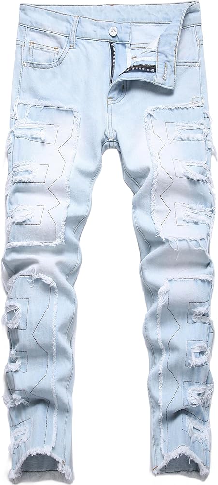 Boy's Skinny Fit Comfy Jeans Ripped Destroyed Distressed Stylish Slim Washed Denim Jeans Pants