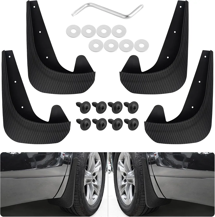 4PCS Car Mudflaps/Truck Mud Flaps,Carbon Fibre Mud Guards for Protecting Front+Rear Wheel&Car Decoration,Universal Splash Guards for Cars Automotive Exterior Accessories