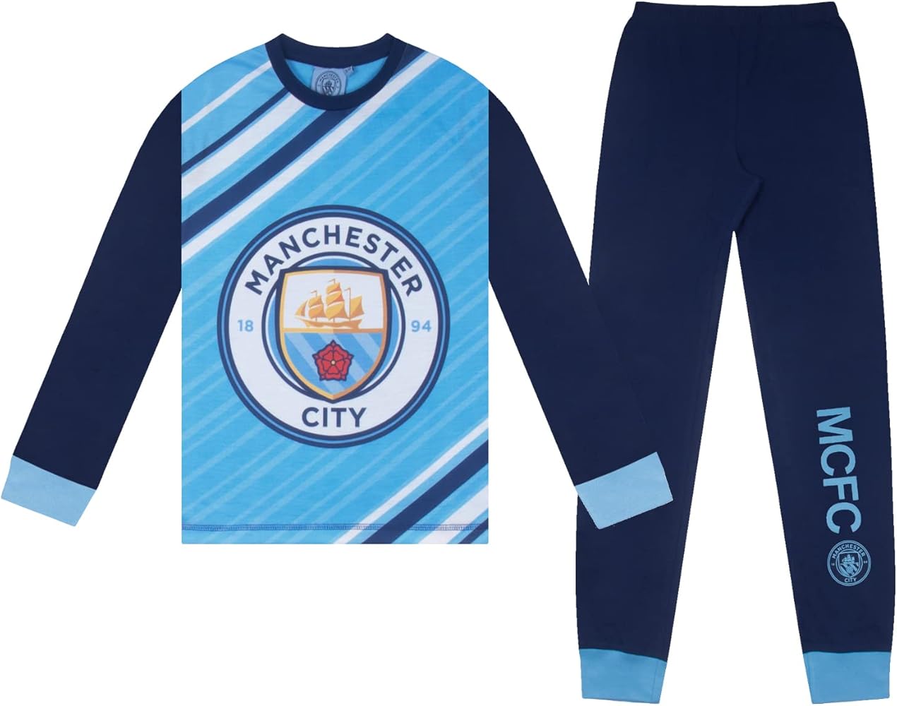 Manchester City FC Official Soccer Gift Boys Sublimation Long Pajamas