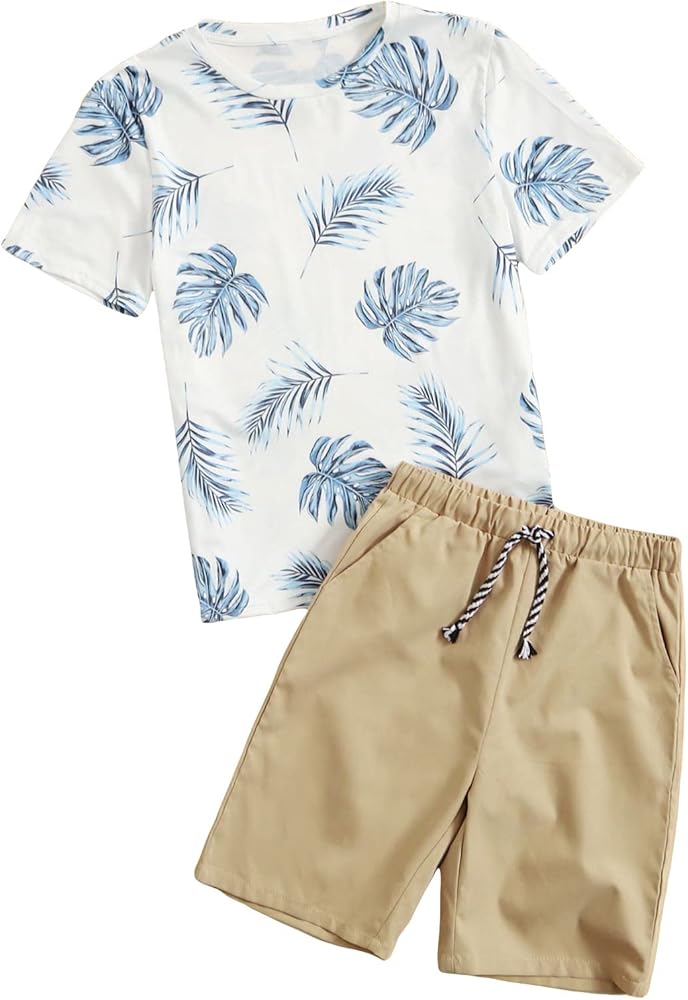 SHENHE Boy's 2 Piece Outfits Hawaii Vacation Paisley Print Short Sleeve T Shirt and Shorts Set