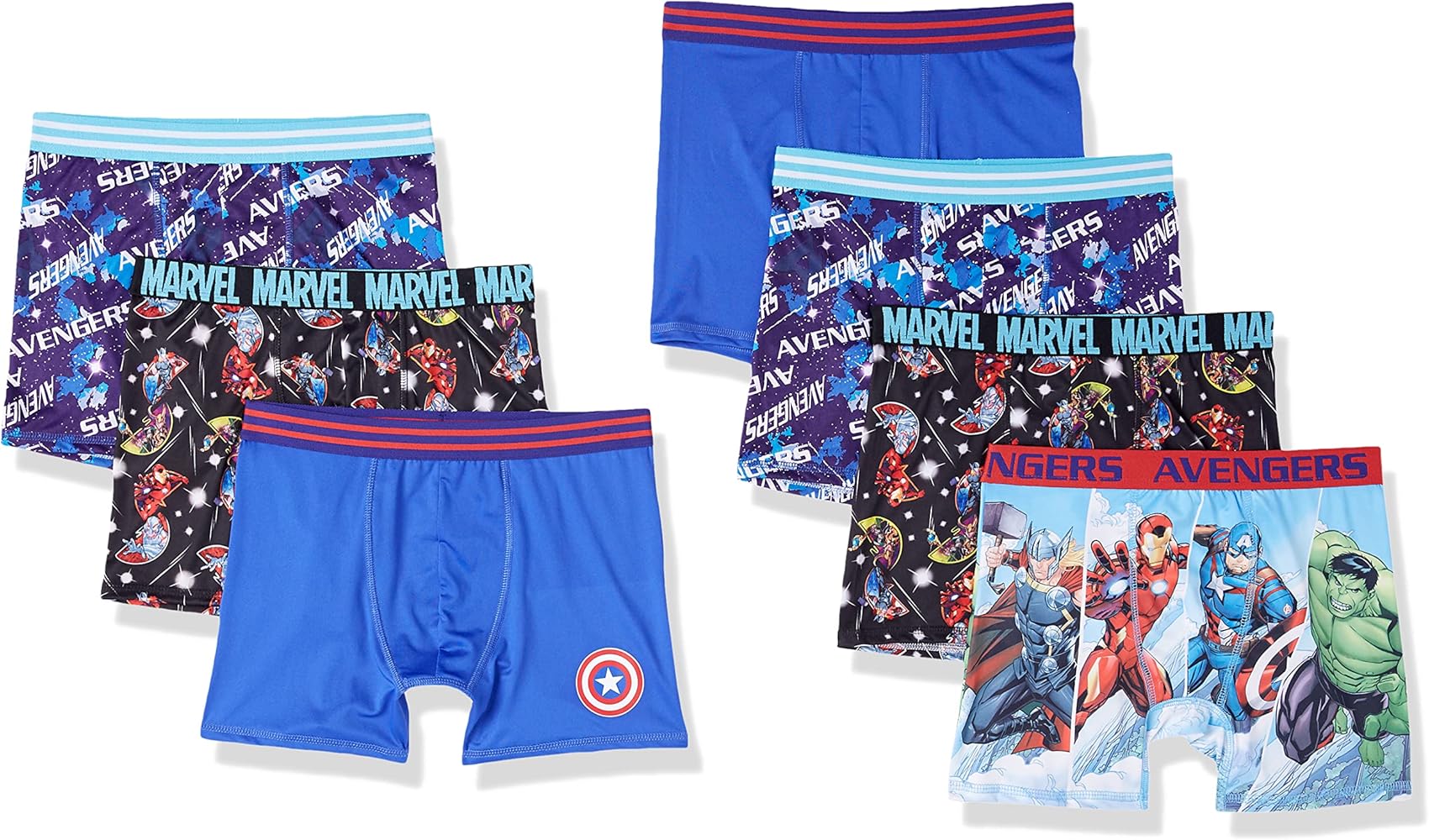 Marvel Boys' Avengers Boxer Briefs with Assorted Hero Prints Including Iron Man, Hulk, Thor & More in Size 4, 6, 8, 10, 12